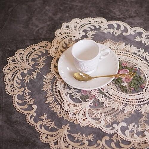 1Pc For Dining Table Embroidery Craft Placemat European Style Lace Polyester Yarn Fabric Insulation Plate Mat Anti-scald Coaster