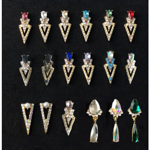 10pcs Nail Crystal Charms Alloy Pendant Studs Rhinestones Big Triangle/Water Drop Design Jewelry For Manicure Trendy Charms GONG