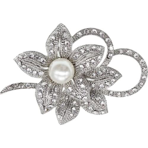100pcs/lot Fashion Bling Bling Rhinestone Crystal Pearl Flower Brooch Pin for Christmas Gift