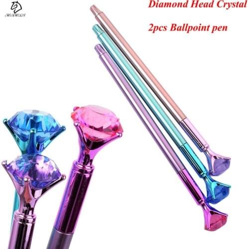 2Pcs/Set Kawaii Crystal Ball Pens Ballpen Trendy Large Diamond Ballpoint Pens Korean Pens For School Stationery Office Supplies
