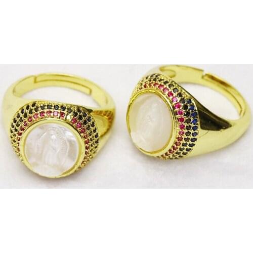 5 Pcs Zirconia Metal rings Gold color zircon white shell Jesus jewelry Rings jewelry rings Gift for women jewelry Gift 8303