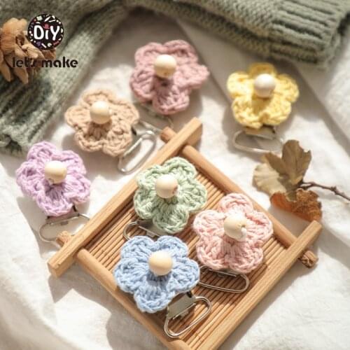 Lets Make Pacifier Clip Crochet Flower 5pcs Metal PVC Free DIY Pacifier Chain Personalized Nipple Clips Holder Baby Accessories
