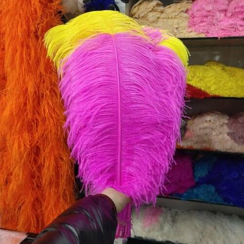 New 50 pcs Rose and Yellow 24-26inches/60-65cm "thick stem" male ostrich feathers Wedding Birthday Christmas Decoration