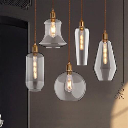 American luxury copper clear glass pendant lights cafe bar industrial suspension luminaire vintage loft decor hanging fixtures