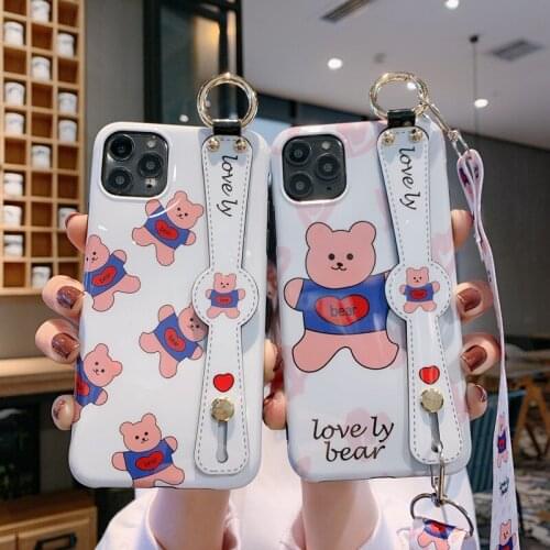Cute Cartoon Bear Phone Case for IPhone 11 Pro Max XS Case Silicon Cover for IPhone XR 7 8 6S Plus SE 2020 Phone Case with Strap