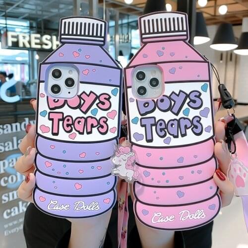 2020 Cartoon Silicone Oil Bottle Case For iPhone 12 11 8 7 Pro SE X Max For iPhone Case Boys Tears Funny Mineral Water Cover