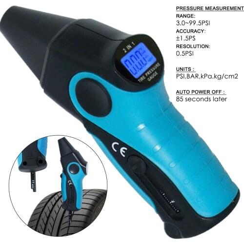 Digital Tire Pressure Gauge 2 in 1 Tester Backlight Practical Tire Veins Depth Tester Automotive PSI, BAR, kPa, kg / cm2