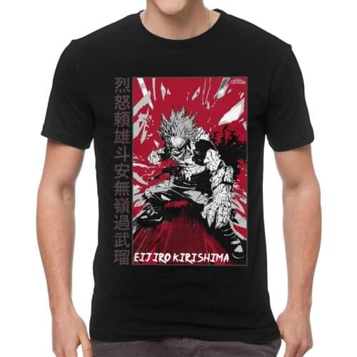 My Hero Academia Eijiro Kirishima T Shirt Mens Cotton Printed T-shirts Funny Tshirt Short Sleeve Anime Manga MHA Tee Tops