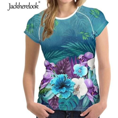 Jackherelook Ladies Harajuku Tops Women Breathable Tshirts Blue Hawaiian Flowal Print Fashion Summer Short Sleeve T-shirt Mujer