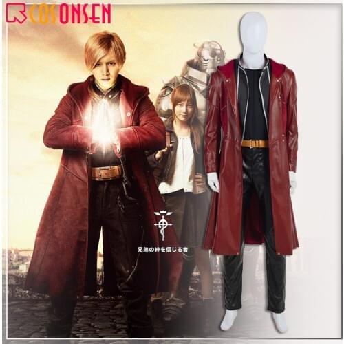 Anime Fullmetal Alchemist Cosplay Edward Elric Costume Adult Halloween Leather Outfit full set all size COSPLAYONSEN