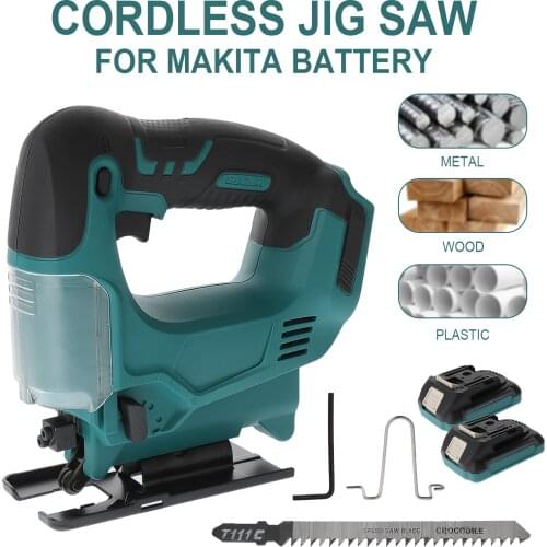 21V 65mm 2900RPM Cordless Jigsaw Electric Jig Saw Portable Adjustable Woodworking Power Tool with 2pcs Makita battery