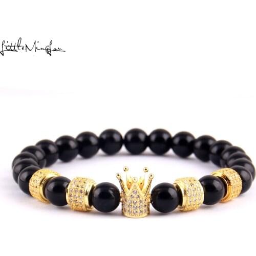 Little MingLou Luxury men bracelet natural stone bead CZ column & crown Charm Bracelets & Bangles for women Jewelry
