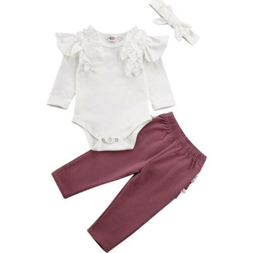 Lovely Newborn Baby Girl Clothes Romper Lace Ruffle Pants 2pcs Cute Baby Girl Clothing Set Outfit