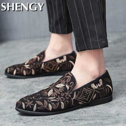Men Shoes Casual Boat Shoes Mens Loafer Floral Print Mens Flat Shoes Male Breathable Sneakers Comfy Slip-on Outdoor Shoes Men