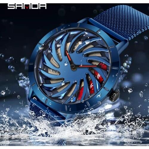 Mens Watches Rotating Car Bead Dial Men Business Stainless Steel Mesh Belt Quartz Watch relogio masculino Waterproof Male Clock