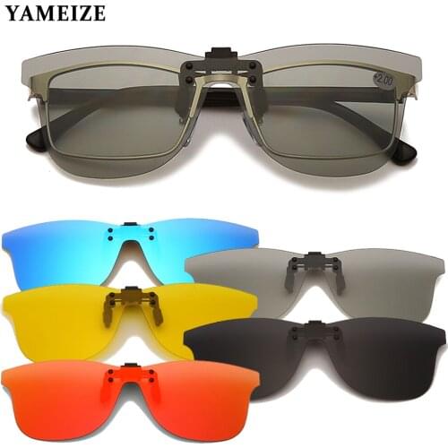YAMEIZE Polarized Clip-on Sunglasses Men Night Vision Glasses Flip-Up Lens Photochromic Color Change Driving Glasses Oculos UV