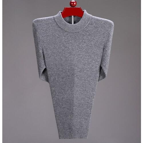 2019 New Winter 100% Wool Sweater Mens Warm Inside The Solid Color Knit Bottoming Shirt Half High Collar Sweater Male