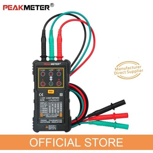 PEAKMETER PM5900 3 Motor Rotation Indicator Meter Sequence Tester Rotary Field Indicator 3 Phase System Motor Testing Multimetro