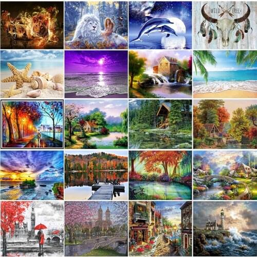 Landscape 5D diamond painting diamond embroidered mosaic DIY handmade New Years gift by the lakeside country house