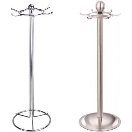 Stainless Steel Utensil Holder Storage Rack Kitchen Organizer with 6 Hooks for Hang Key/Tea/Towel Home Rotating Rack