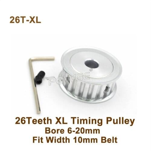 POWGE 26 Teeth XL Timing Pulley Bore 6-20mm Fit W=10mm XL Timing Belt 26T 26Teeth XL Synchronous Belt Pulley Trapezoid 26-XL AF