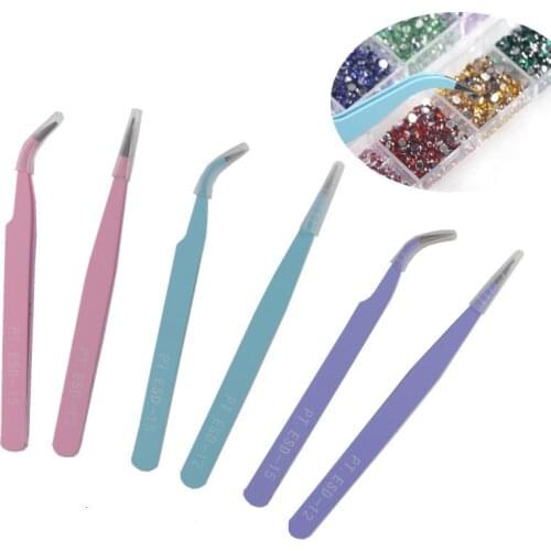 Straight and Curved Elbow Nail Art Acrylic Picking Tool Decor Colorful Precision Anti-static Tweezers Eyelash DIY Tweezers