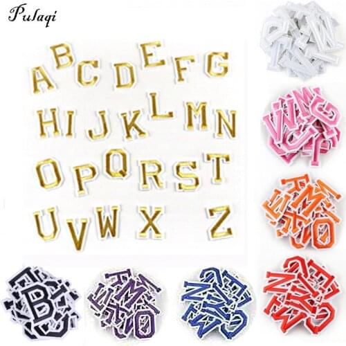 Pulaqi 26PCS/set A-Z English Alphabet Letters Patches Mixed Embroidered Iron on Kids Cartoon Patches For Clothes Stickers Badges