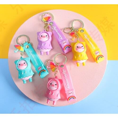 Romantic Raincoat Little Pink Pig Keychain Cute Girl Cartoon Bag Ornaments Couple Umbrella Accessories Creative Small Gifts