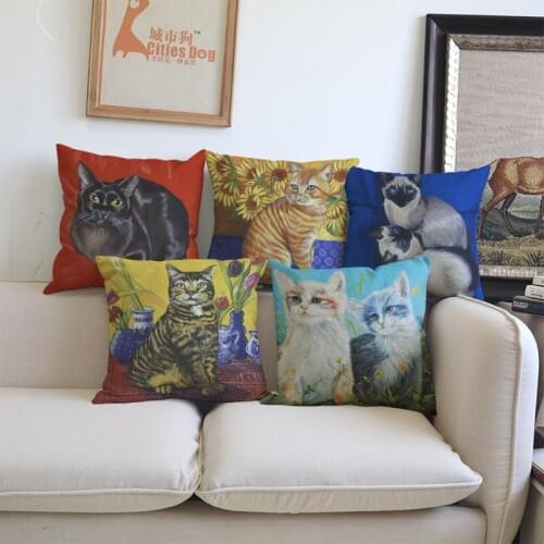 Cute Pet Famous Animal Cat Siamese Persian Tabby Cat Pillow Case Home Pet Shop Sofa Decoration Cushion Cover Gift For Friends