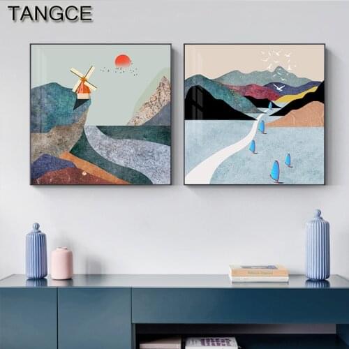 Nordic Landscape Poster Green Moutain Poster and Print Modern River Road Canvas Art for Living Room Abstract Wall Art Home Decor