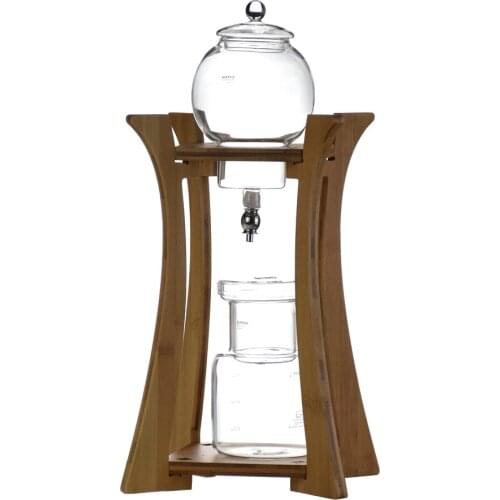 Modern Design Bamboo Pillar Dutch ice coffee maker Iced Coffee Syphone 600ML 5-8 Cups Percolators