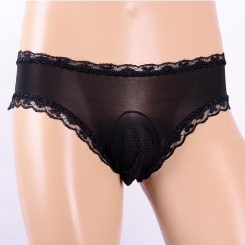 Men Sexy Sheer Open Butt Sissy Panties with Silicon Studs Penis Trunk Sheath Erotic Gay Fetish Underwear Lingerie