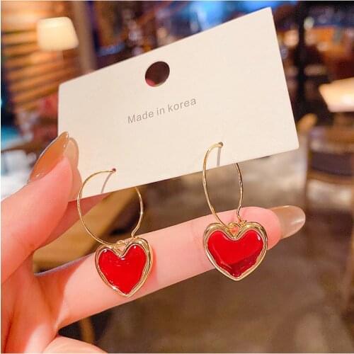 S925 Needles Burgundy Red Love Female Earrings Simple Temperamental Fashionable All-Match