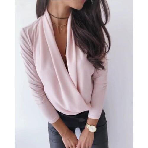 Long Sleeve Womens Top Criss-cross V-neck Solid White Female Tops 2021 Autumn New Office Loose Elegant Ladies Blouse