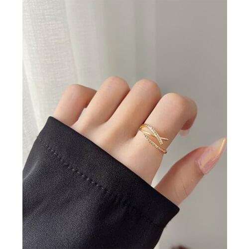 Double-layer Cross Luxury Cubic Zirconia Gold Color Adjustable 925 Sterling Silver Rings For Women Elegant Dainty Jewelry