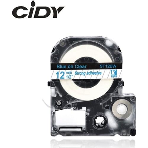 12mm Blue on Clear ST12BW LC-4TLN adhesive ribbon label tape for kingjim/epson label maker LW300 LW400 LW-600P