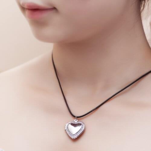 20pcs/Lot Heart Photo Frame Pendant Necklace Zircon Crystal Locket Can Open Women Men Memorial Fashion Jewelry Wholesale