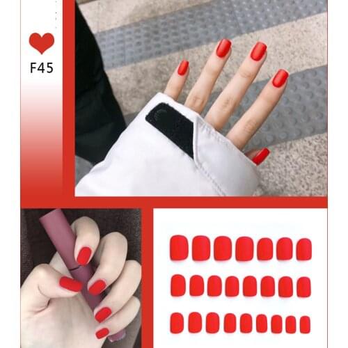 24Pcs/Set Bright Red Fake Nails Punk Matte False Nails Artificial Fully Covered Nail DIY Nail Art Decoration For Manicures