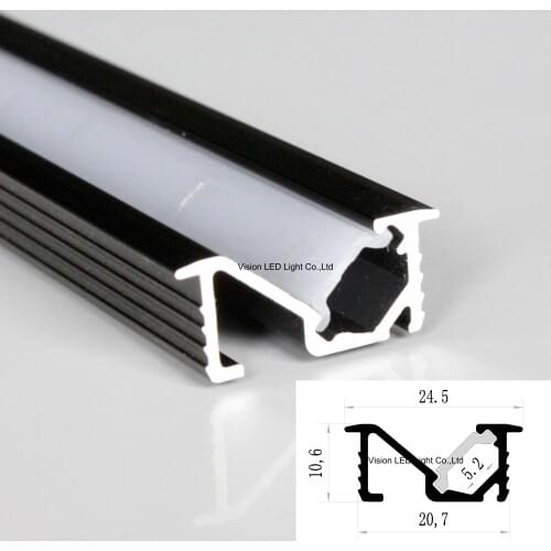 40m (20pcs) a lot, 2m per piece, black led aluminum channel profile for led strips light with milky diffuse cover
