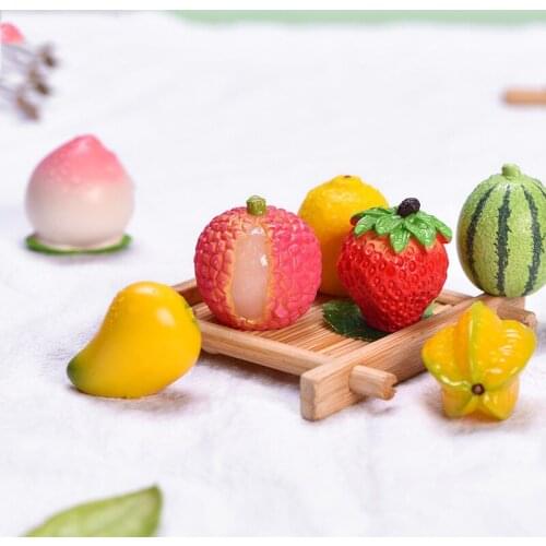 5Pcs Simulation Fruit Figurines Resin Cabochon Fake Food Miniature Fairy Garden Ornament Micro Landscape DIY Home Garden Decor