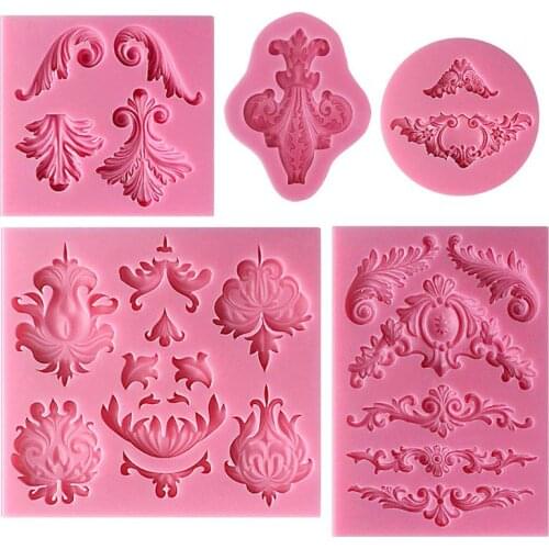 T3EC 5pcs DIY Baroque Style Lace Fondant Silicone Mold for Cake Cupcake Topper Jewelry Chocolate Candy Decoration
