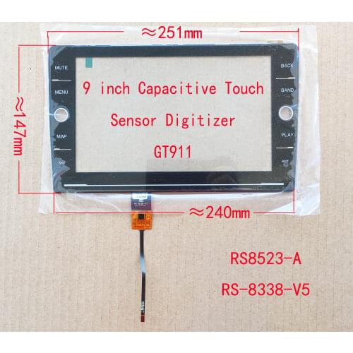 9 Inch Touch Screen Sensor Digitizer 2.5D For CarRadio CarPlay 251*147mm GT911 RS-8338-V5 RS8523-A