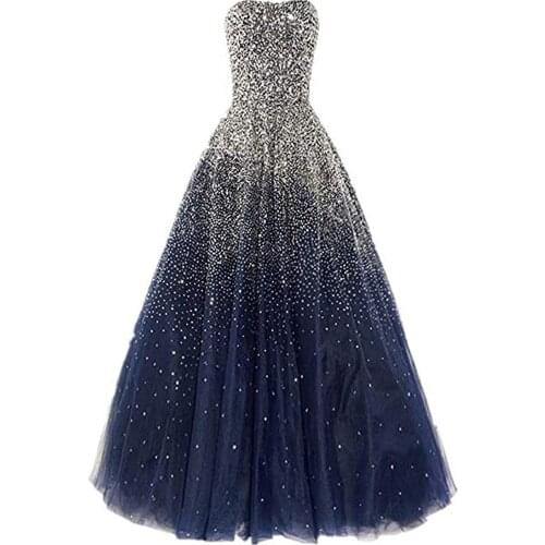 Ball Gown Beaded Evening Dresses Long Strapless Corset Back Formal Evening Party Gowns Robe De Soiree