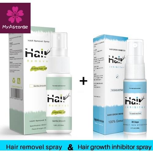 Painless Hair Removal Spray Cream + Stop Hair Growth Inhibitor Treatment Spray Smooth Body Shrink Pores Skin Repair Essence