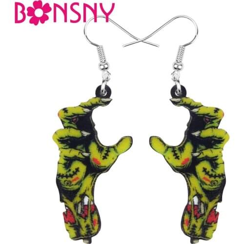 Bonsny Acrylic Halloween Horror Zombie Hand Finger Earrings Drop Dangle Festival Jewelry Women Girls Teens Party Decoration Gift