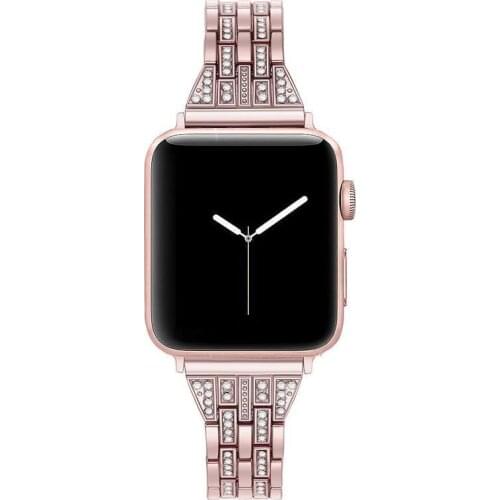 Fashion Women Stainless Steel Jewelry Chain Rhinestone Bracelet For Apple Watch Band 38mm 40mm 42mm 44mm iWatch Strap 1 2 3 4 5