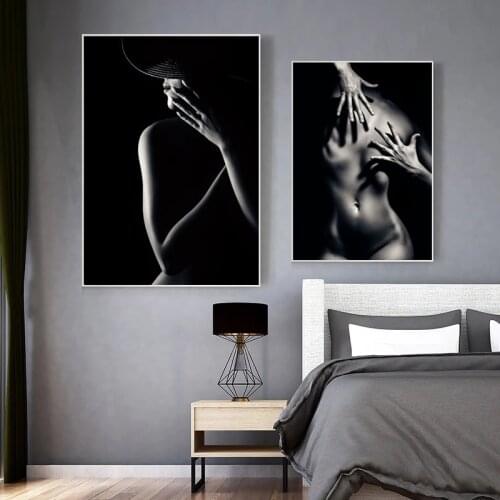 Black Sexy Women Nude Body Art Oil Painting on Canvas Wall Art Posters Prints Wall Picture for Bedroom Home Wall Cuadros Decor
