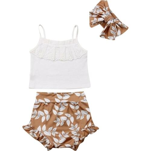 Baby Tops Floral Shorts Stirnband Outfits Sunsuit Newborn Baby Girl Clothes Floral Tops Lace Cotton
