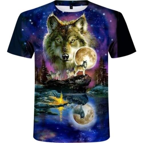 2021 New Products Wolf Print T-shirt Men Women Summer Fashion Short Sleeve Hip Hop Fashion Street Wear Men Fashion Casual