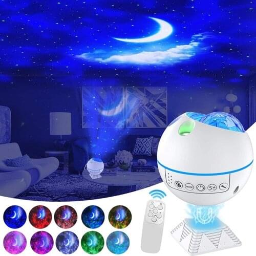 Galaxy Projector LED Star Moon Night Light Sound Sensor 10 Effect Nebula Projector Lamp Remote Control Magnetic Base Decoration